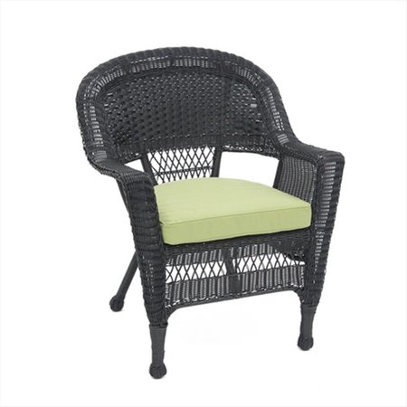 PROPATION Black Wicker Chair With Green Cushion PR782297